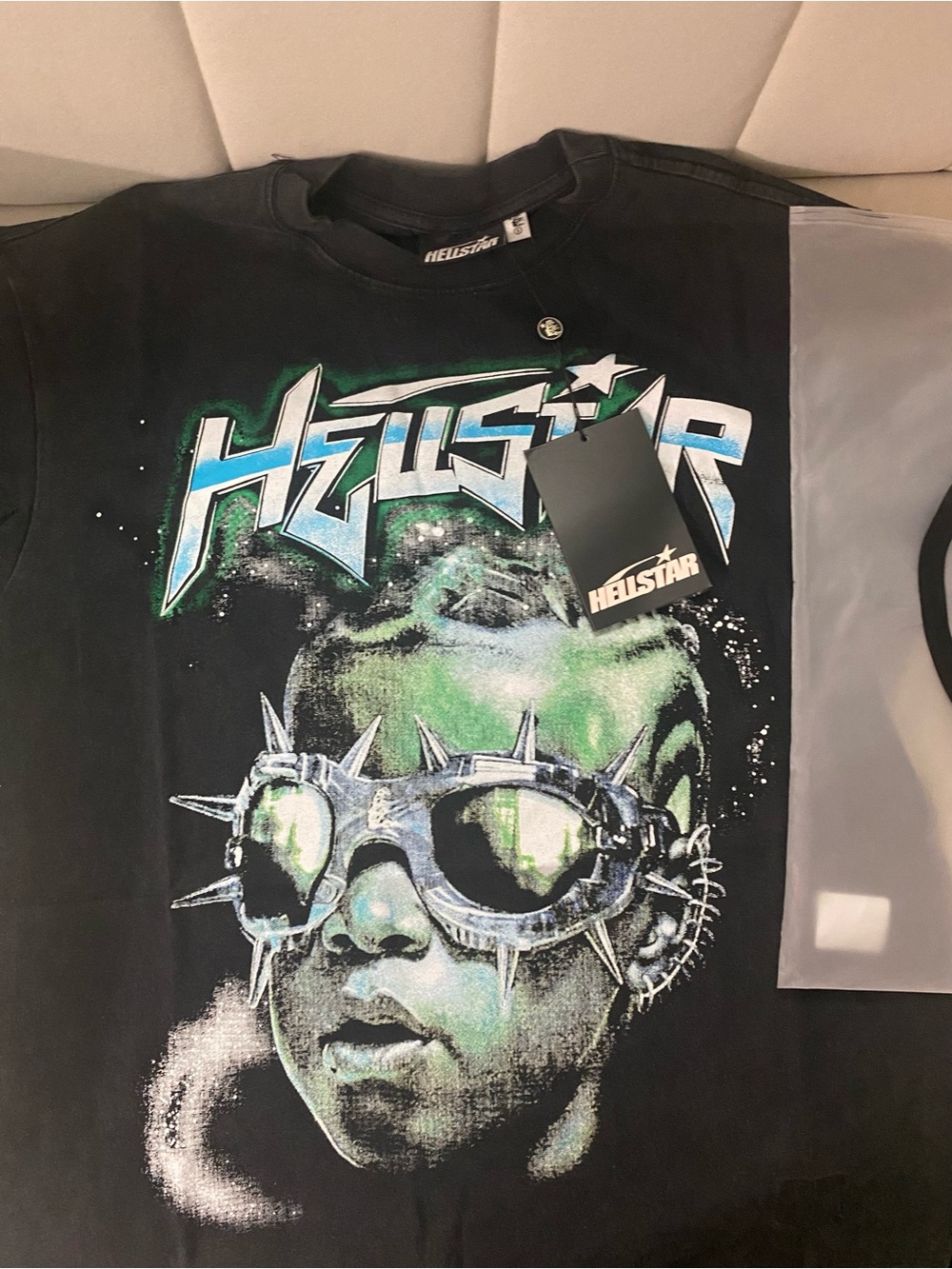 Hellstar Black Short Sleeve Tee with Green & Blue Graphic
